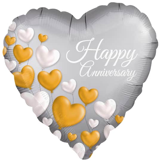 17" Platinum Happy Anniversary Heart Foil Balloon